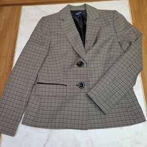 Jones Wear Suit Blazer Size 6 Black & Cream Tweed Career Jacket